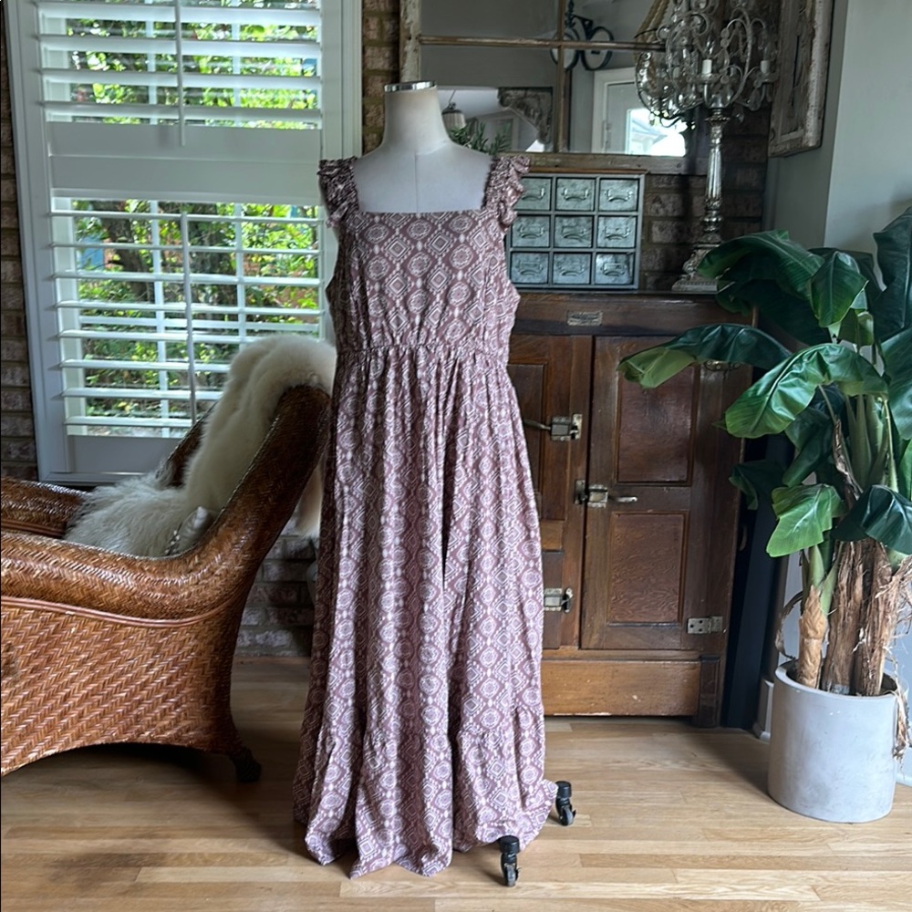 TORRID MAXI WASH CHALLIS RUFFLE STRAP TIERED DRESS ROSE TAUPE 2X NEW